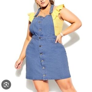 City Chic Denim Button-Front Pinafore charm Dress jumper Sz 20 New